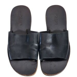 POLLINI Black Leather‎ Slide Sandals Size 41.5 10.5
